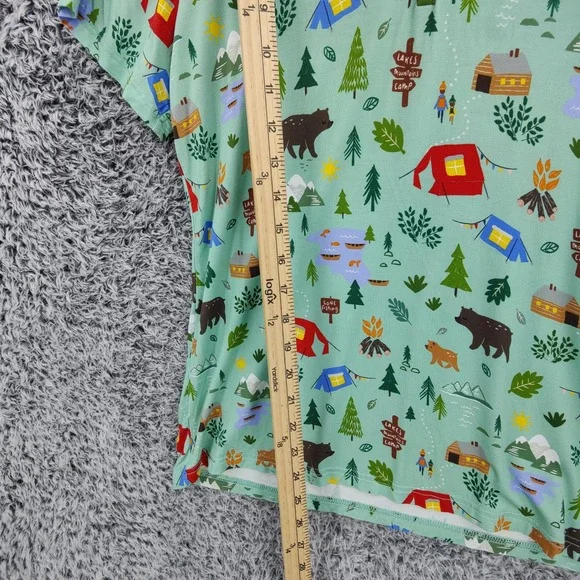 Little Sleepies Women Happy Camper Gorpcore Bamboo Henley Pajama Top Small Green - Picture 4 of 16